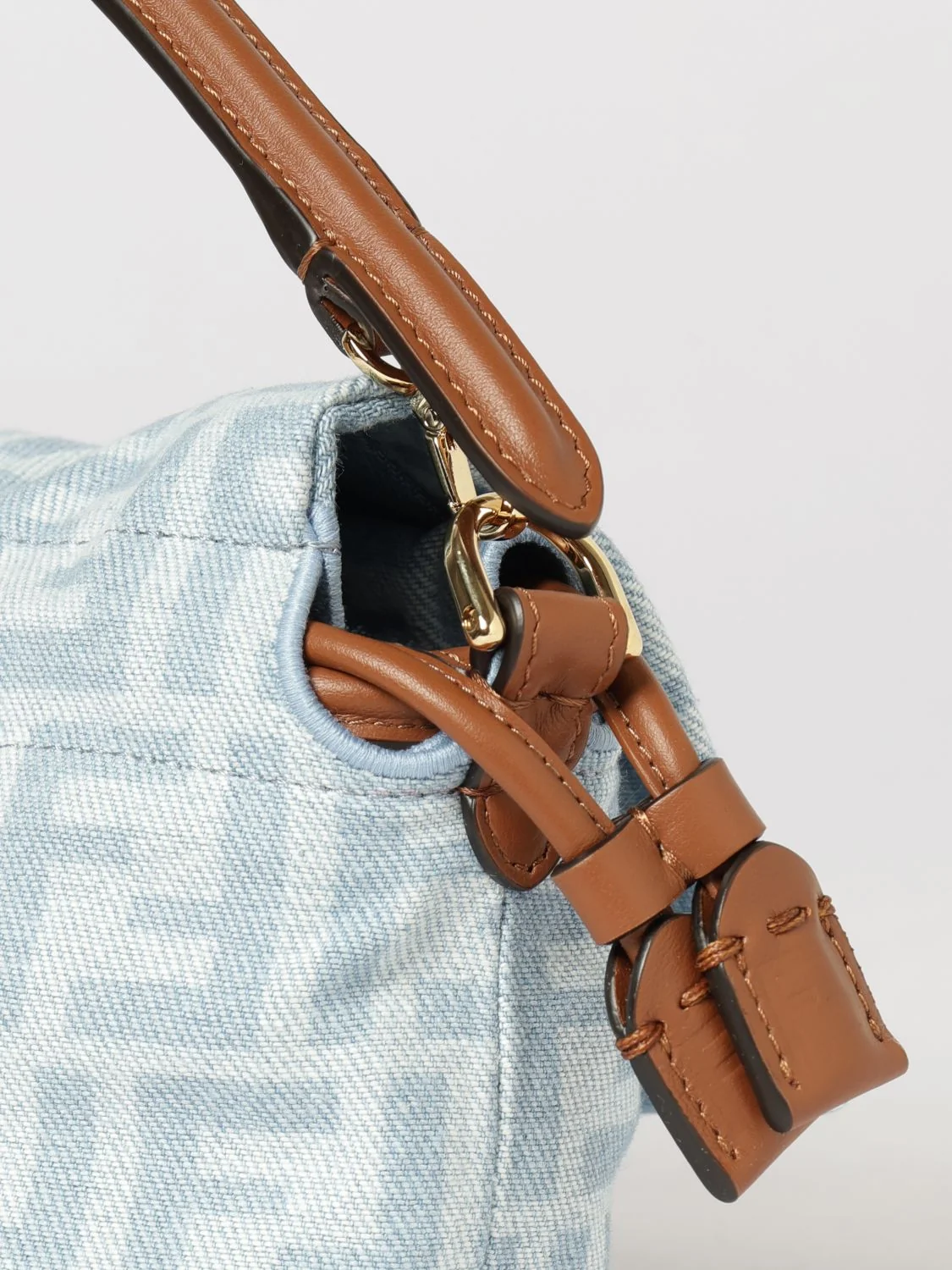 mini mamma baguette bag in ff monogram jacquard denim