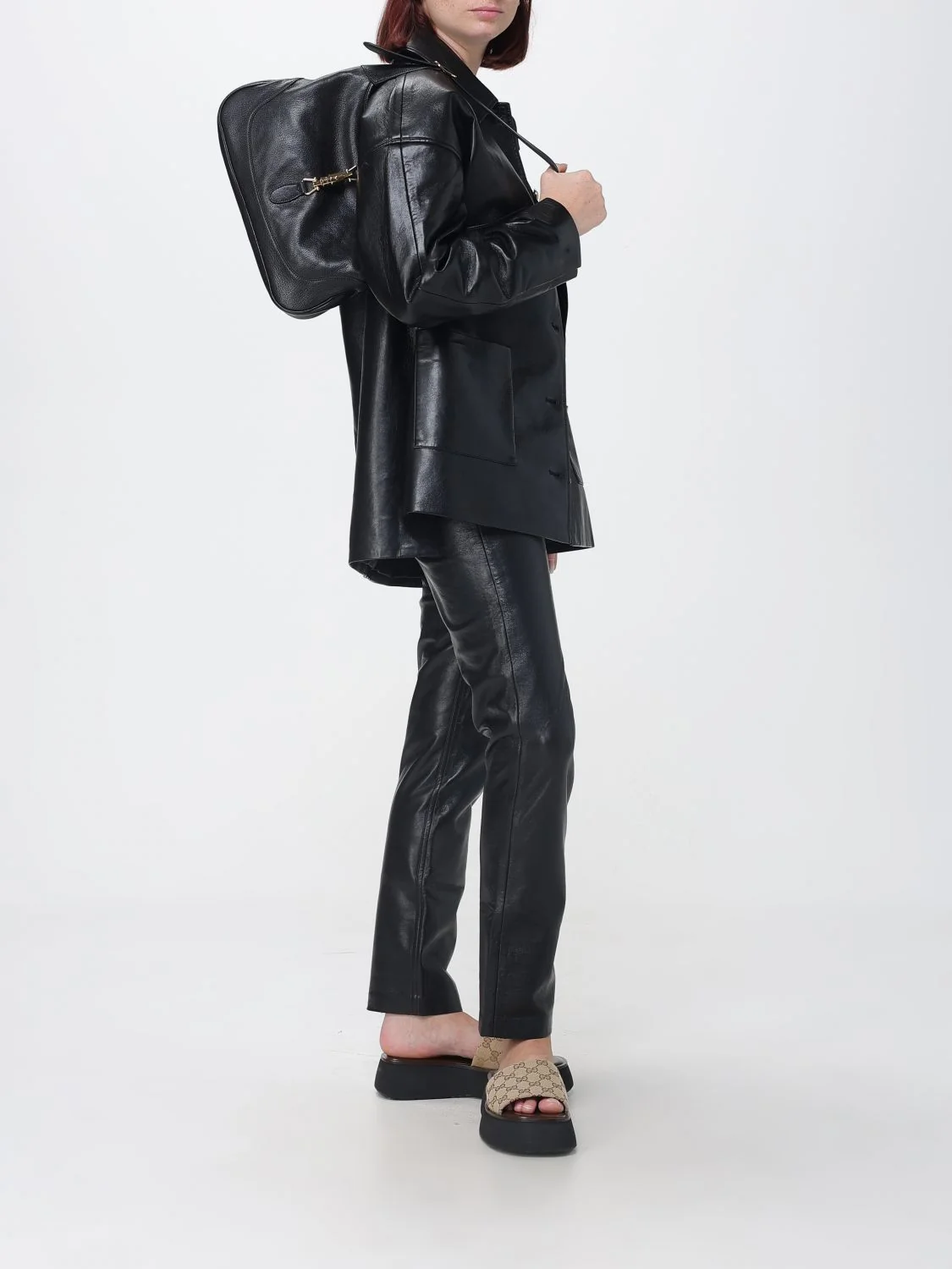 GUCCI OS jackie 1961 medium shoulder bag in black grained leather