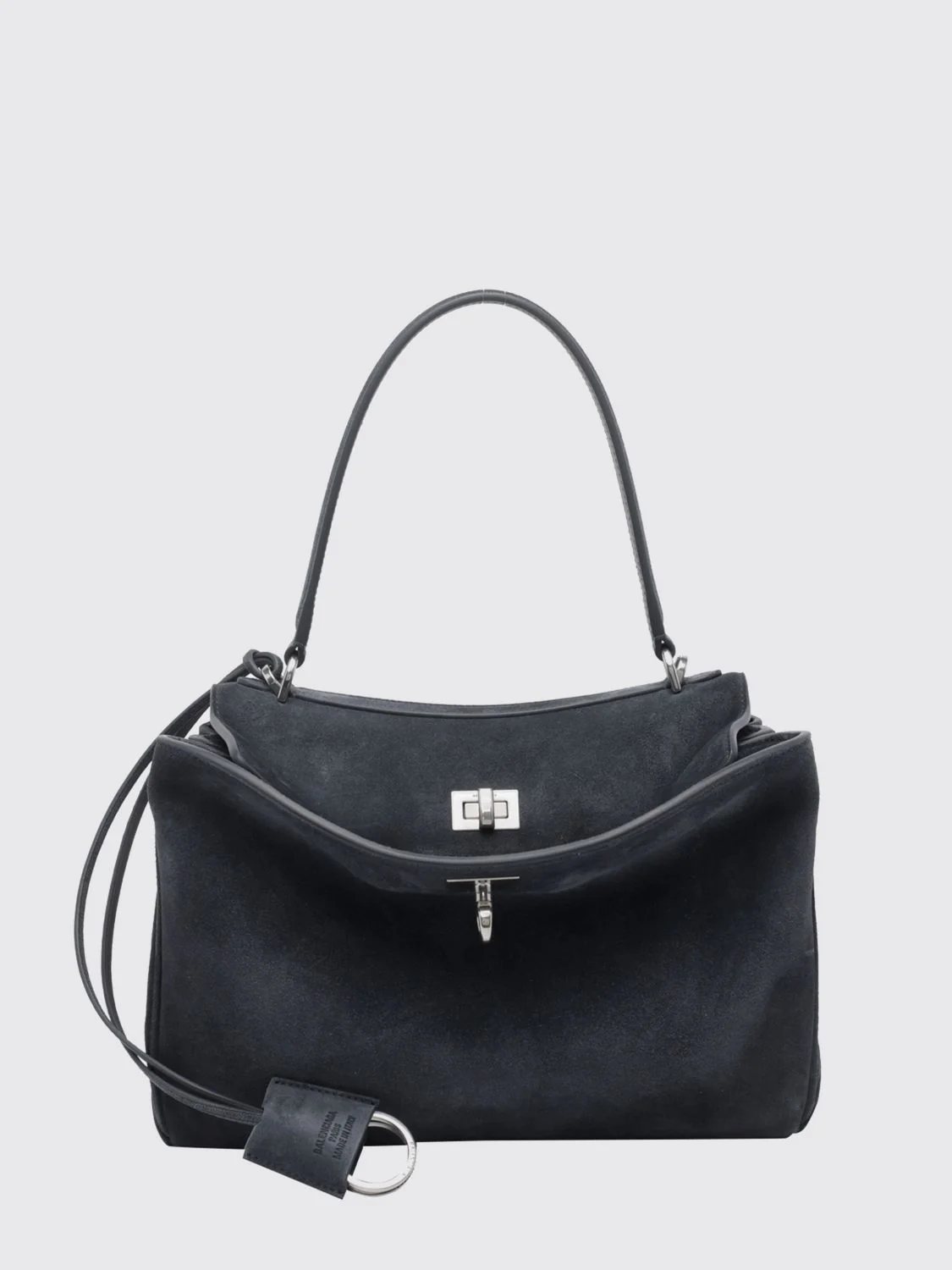 rodeo small suede calfskin handbag with charm and turn-lock closure