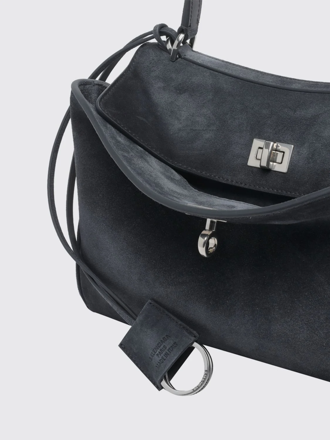 rodeo small suede calfskin handbag with charm and turn-lock closure