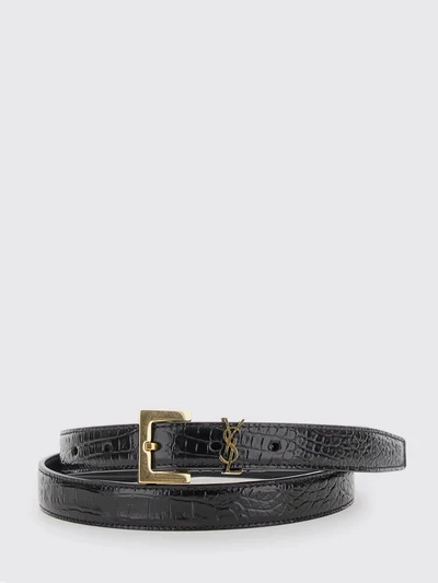 cassandre croc-effect calfskin leather belt with ysl monogram