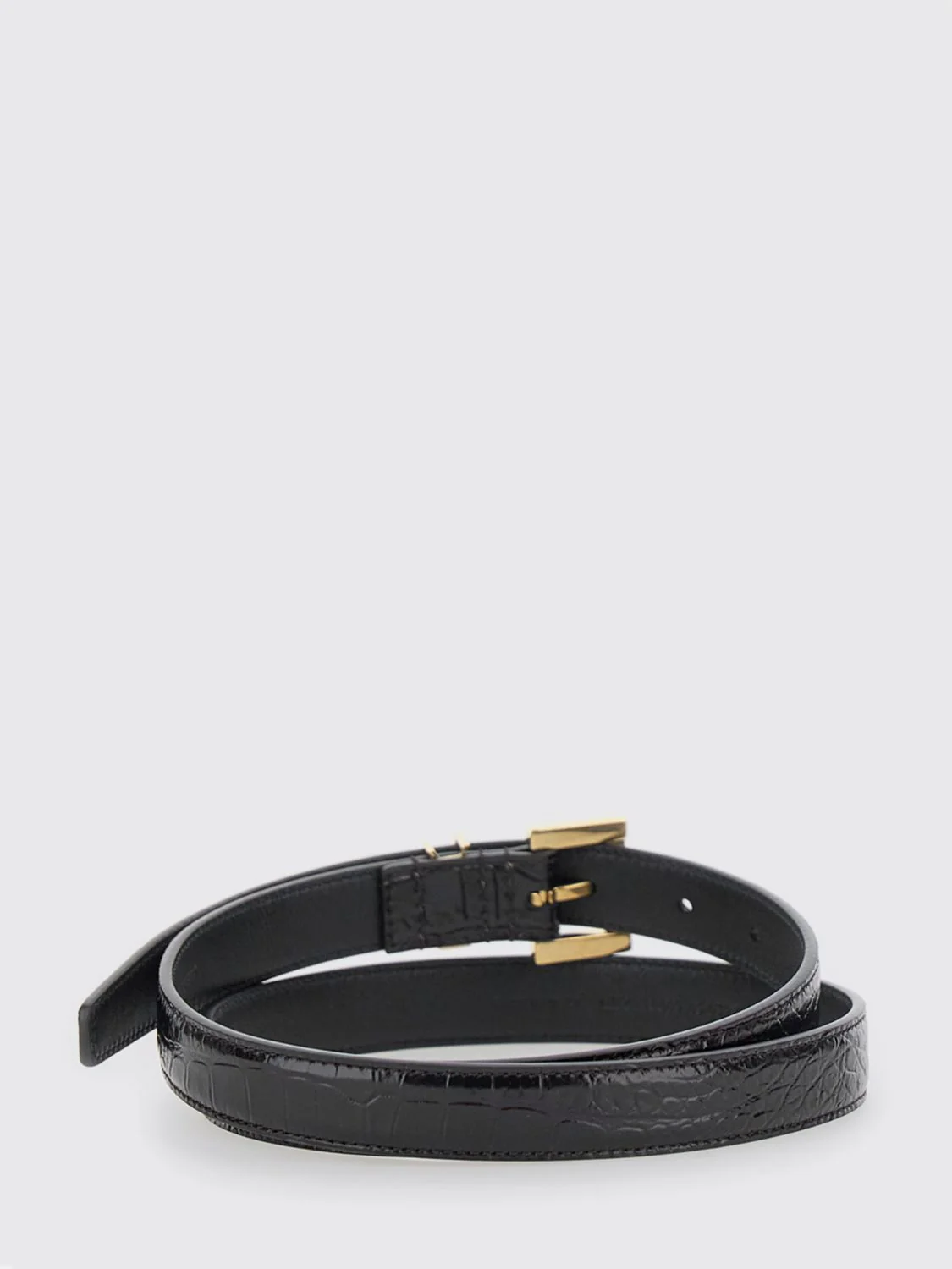 SAINT LAURENT 90 cassandre croc-effect calfskin leather belt with ysl monogram