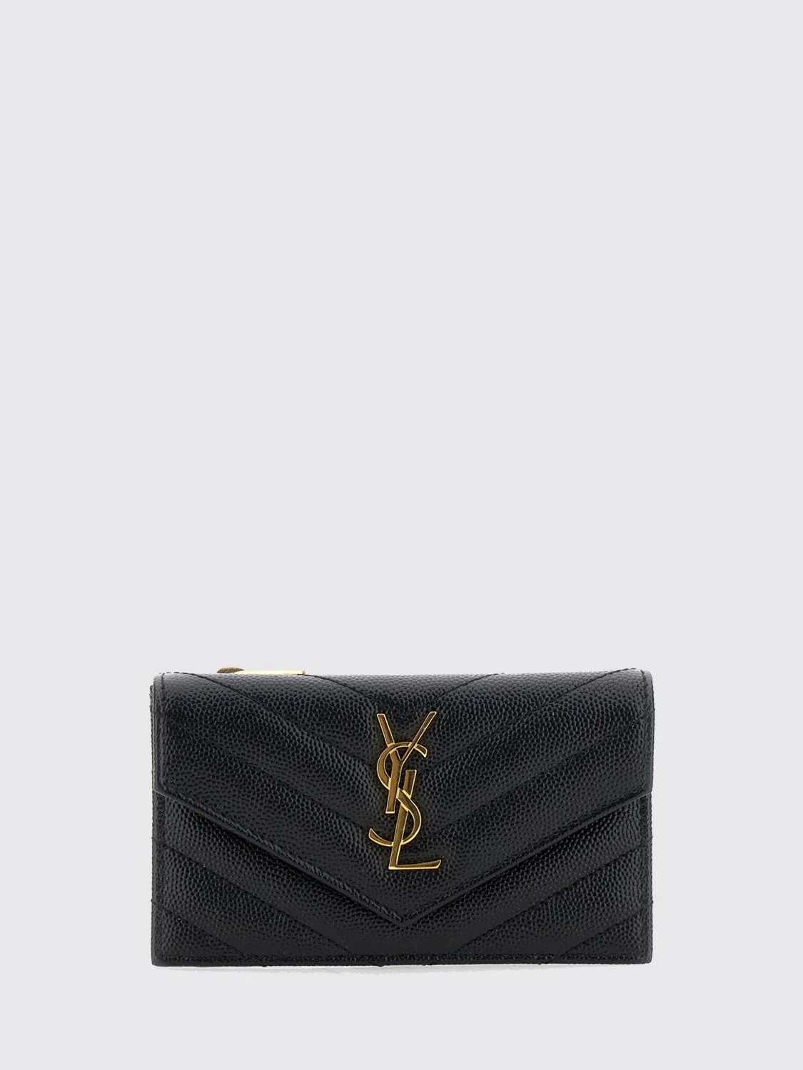 SAINT LAURENT OS cassandre card holder in leather with ysl metal monogram