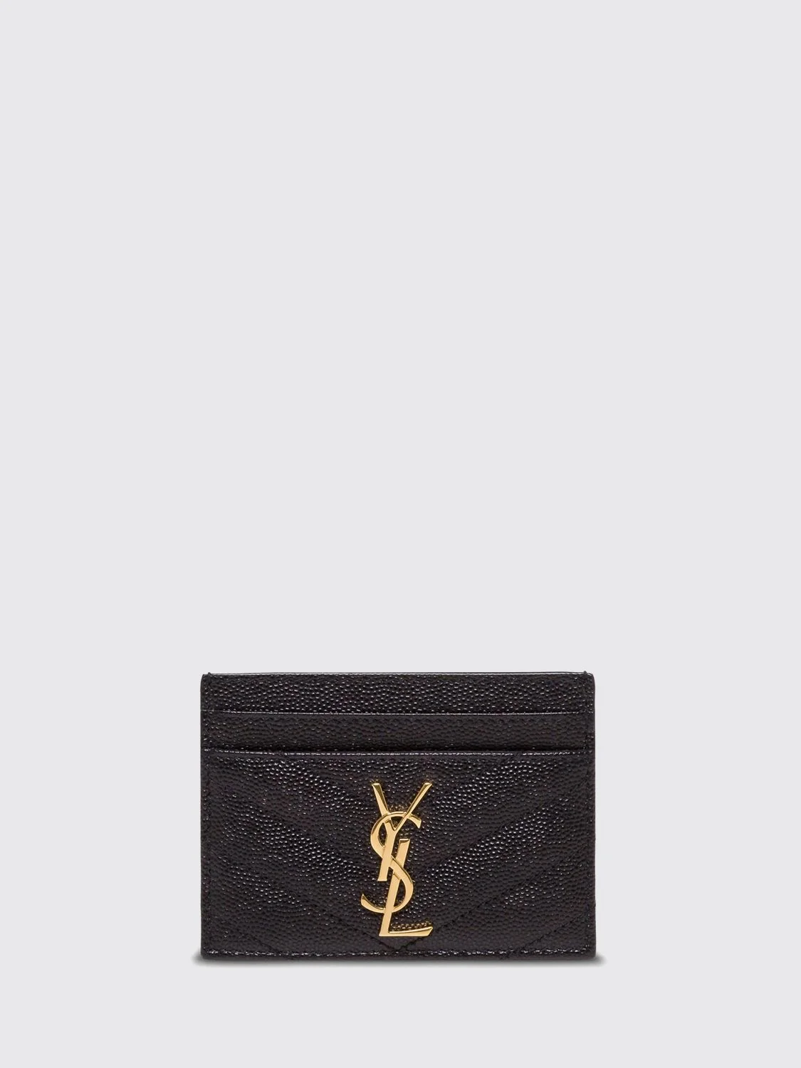 SAINT LAURENT OS cassandre flat card holder in grain de poudre leather with ysl
