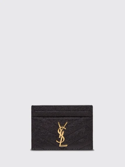 cassandre flat card holder in grain de poudre leather with ysl