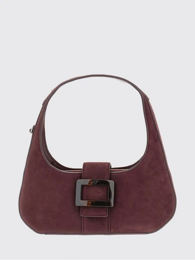 handbag in suede sheepskin with logo plaque