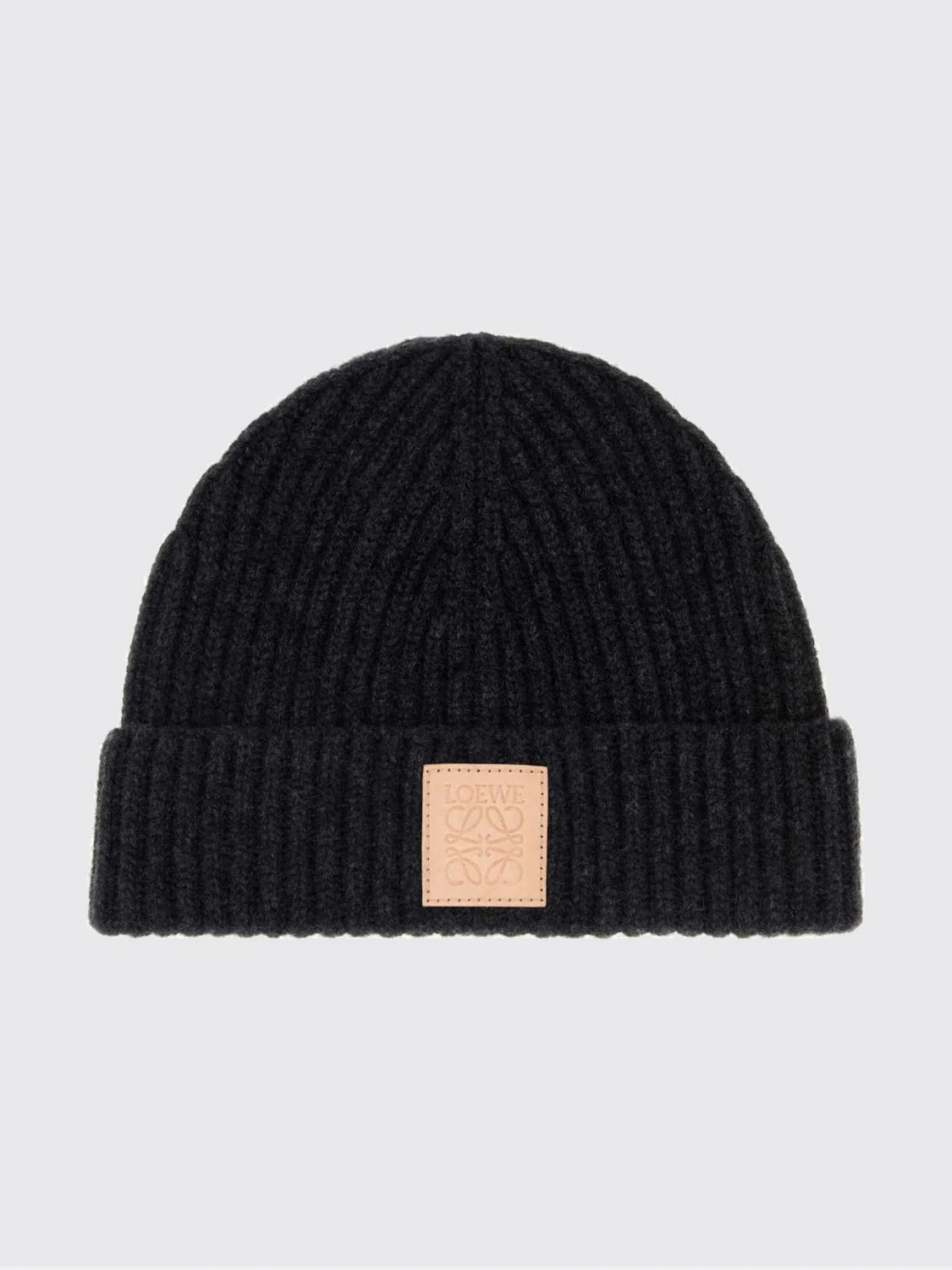 ribbed pure cashmere beanie with cuff and logo patch