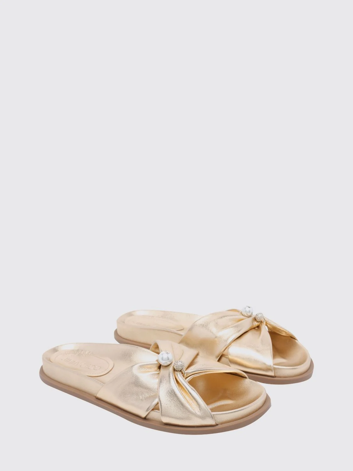 JIMMY CHOO 36 rafi laminated nappa slide sandals with faux pearls and rhinestones