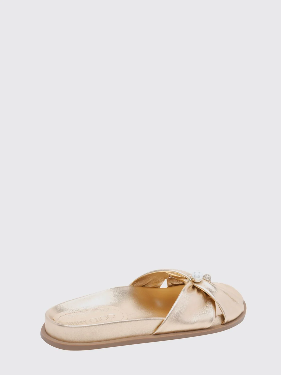 rafi laminated nappa slide sandals with faux pearls and rhinestones