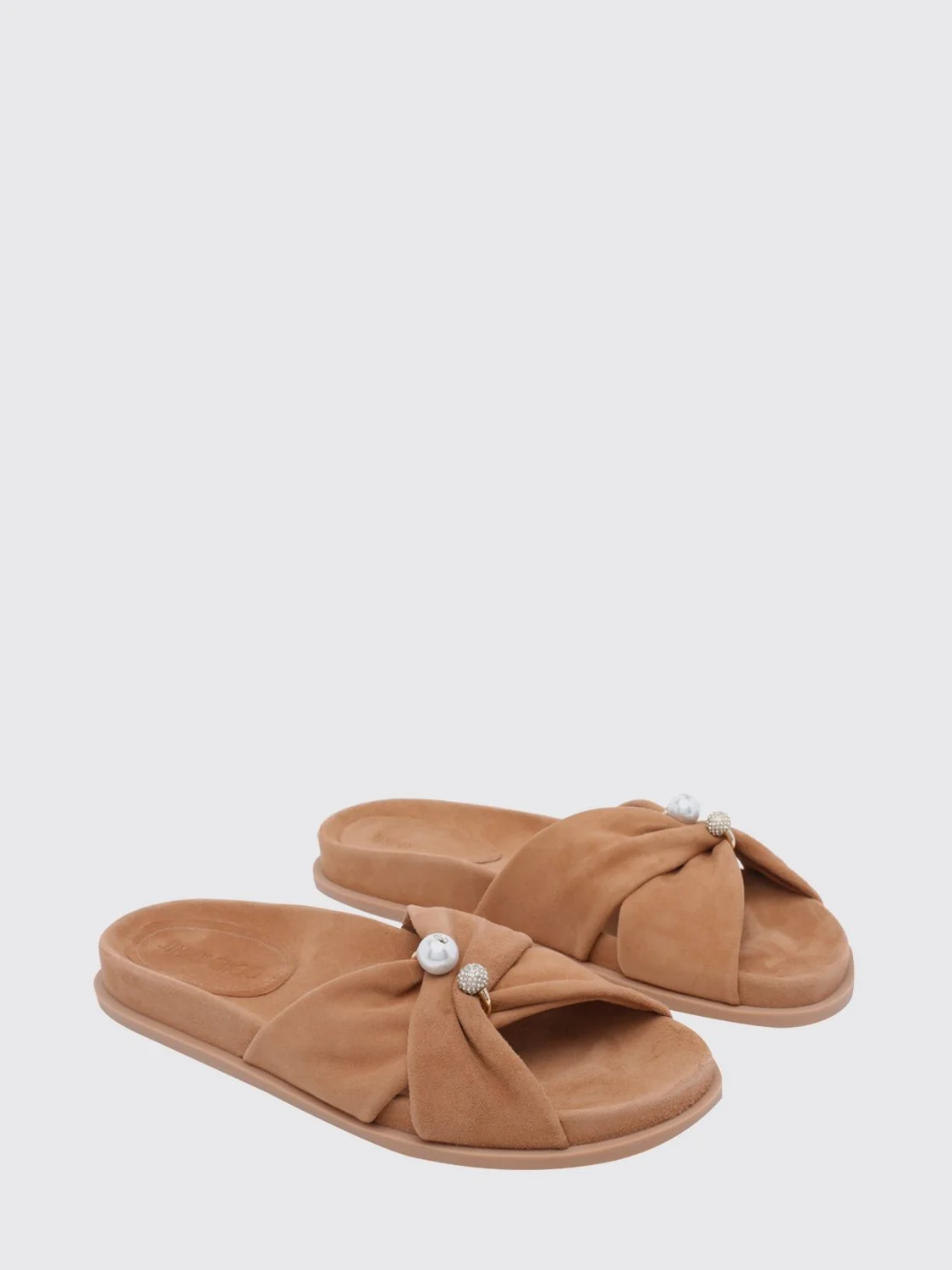 rafi suede slide sandals with pearls and rhinestones