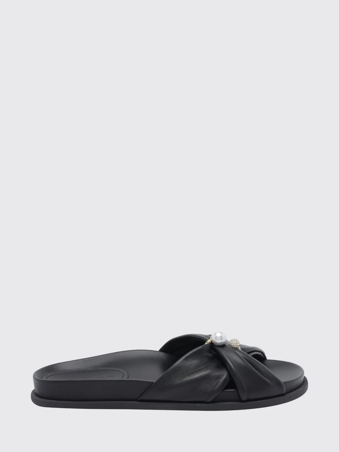 rafi smooth calfskin slide sandals with pearls and rhinestones