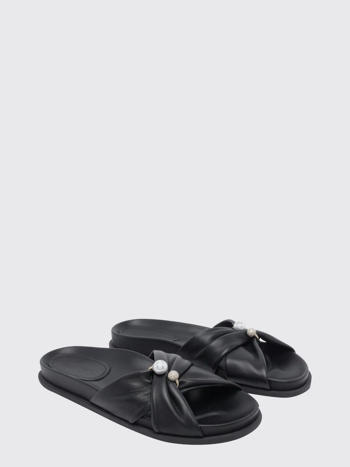 JIMMY CHOO 35 rafi smooth calfskin slide sandals with pearls and rhinestones