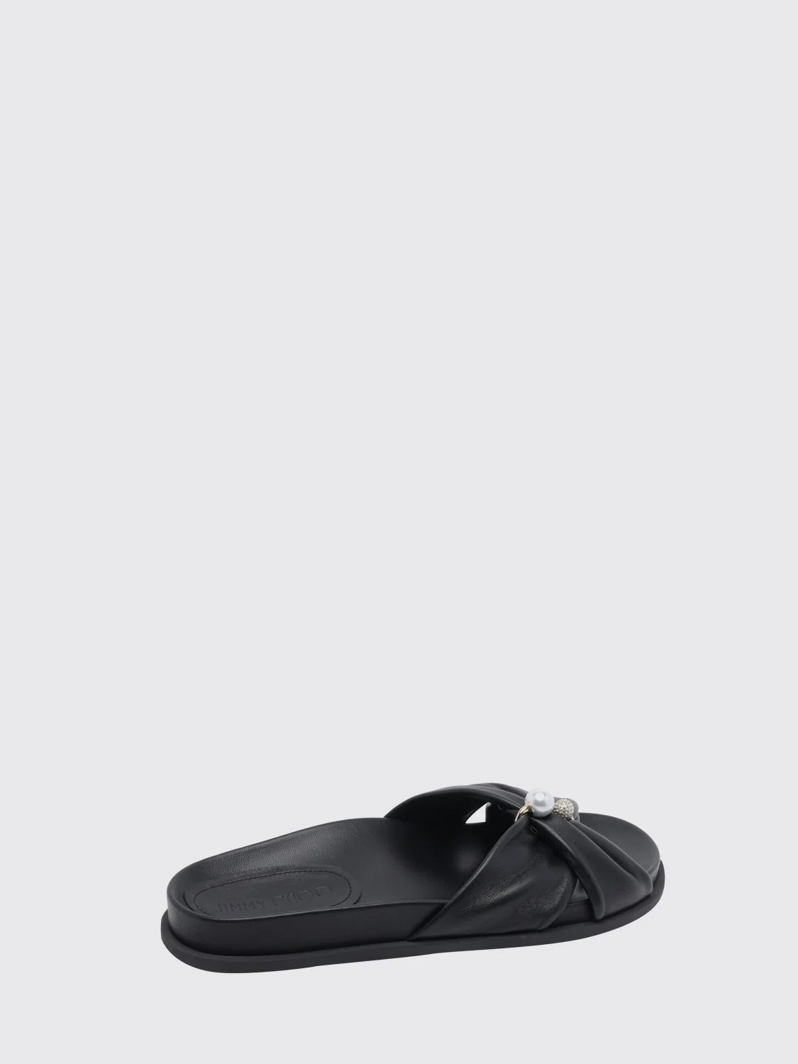 rafi smooth calfskin slide sandals with pearls and rhinestones