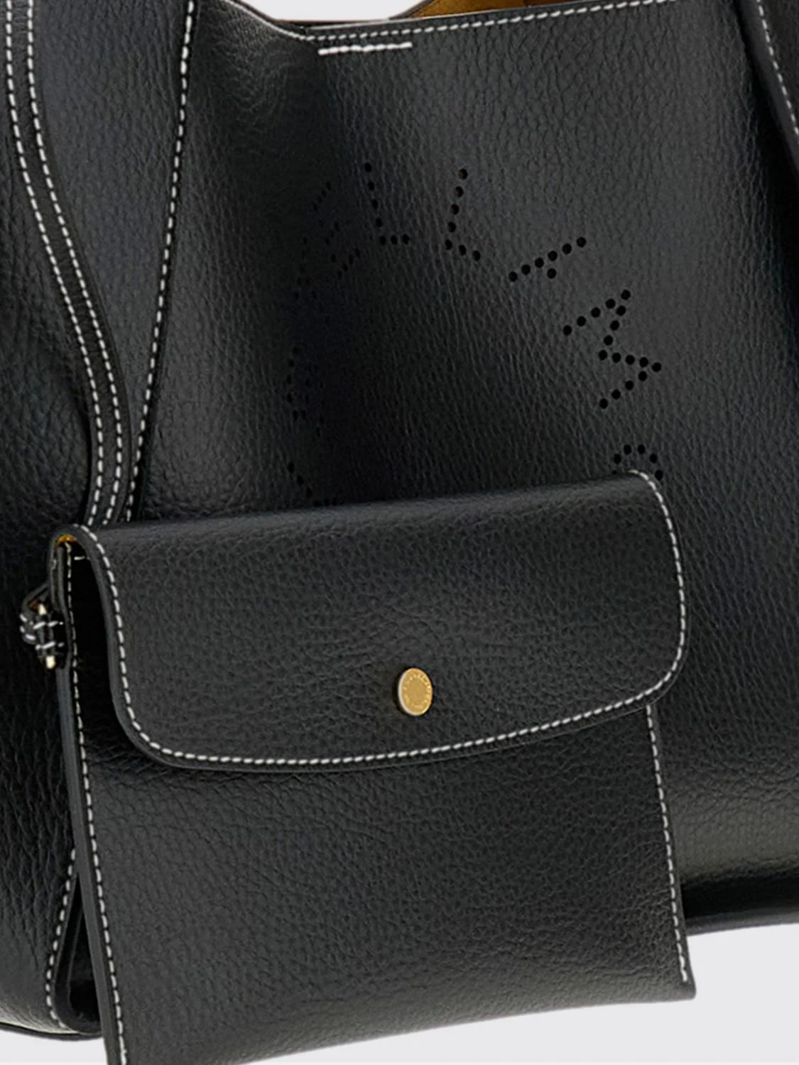 faux leather handbag with perforated logo and pouch