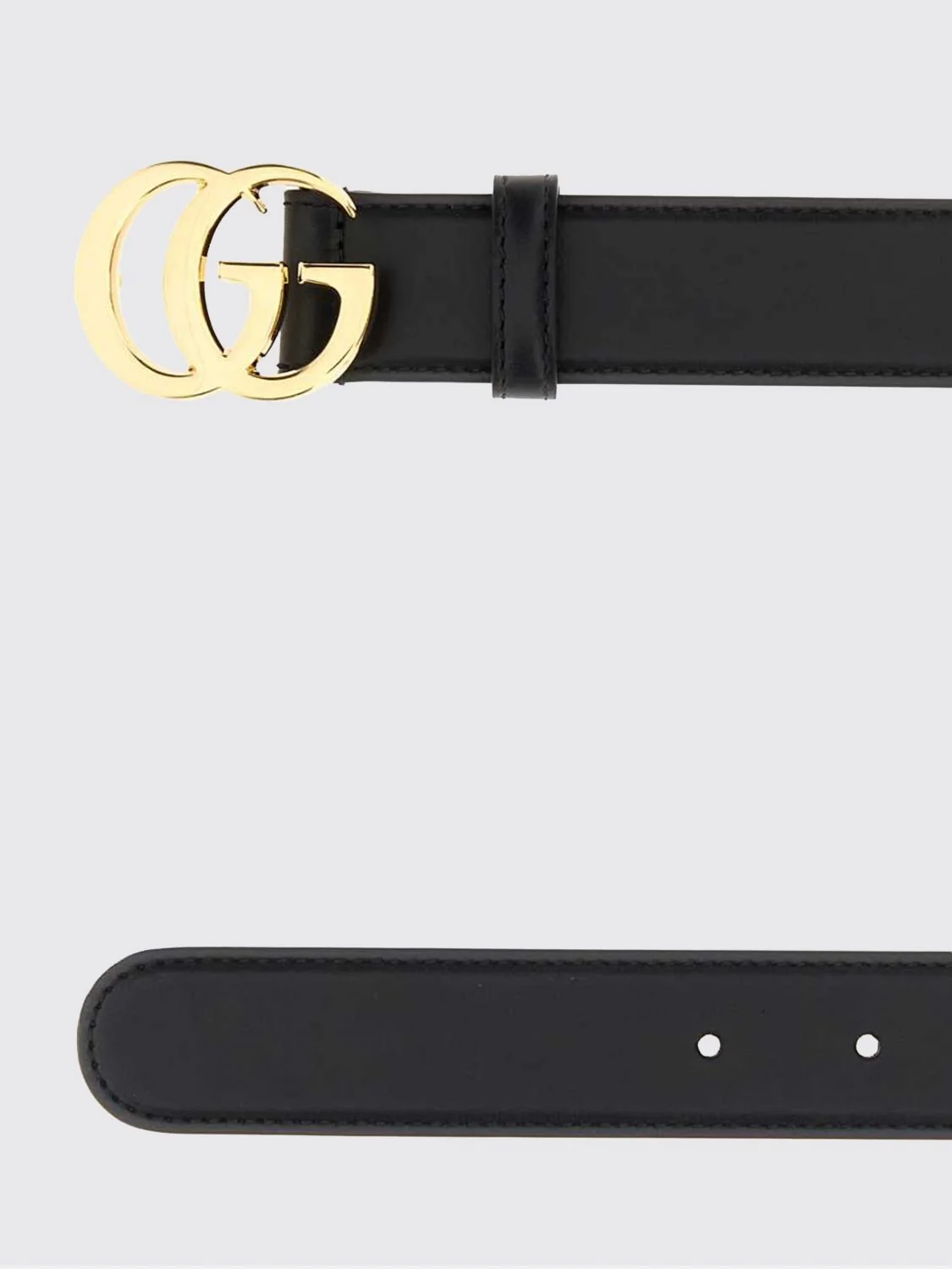 black leather belt with engraved logo buckle