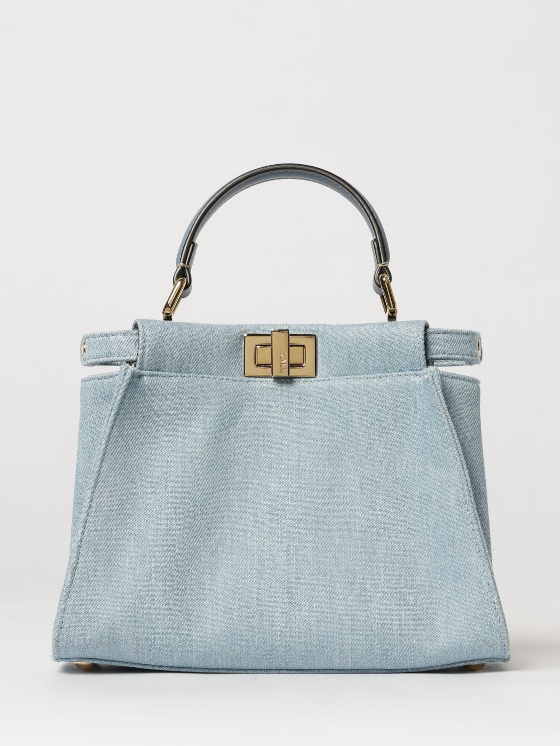 FENDI OS mini peekaboo bag in denim with leather handle and strap