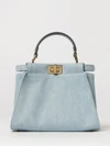 mini peekaboo bag in denim with leather handle and strap