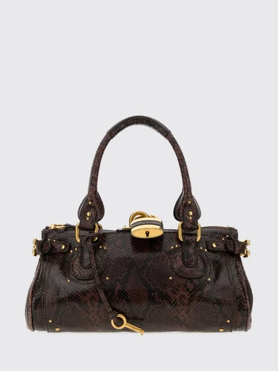 chloé paddington python-print leather handbag with padlock