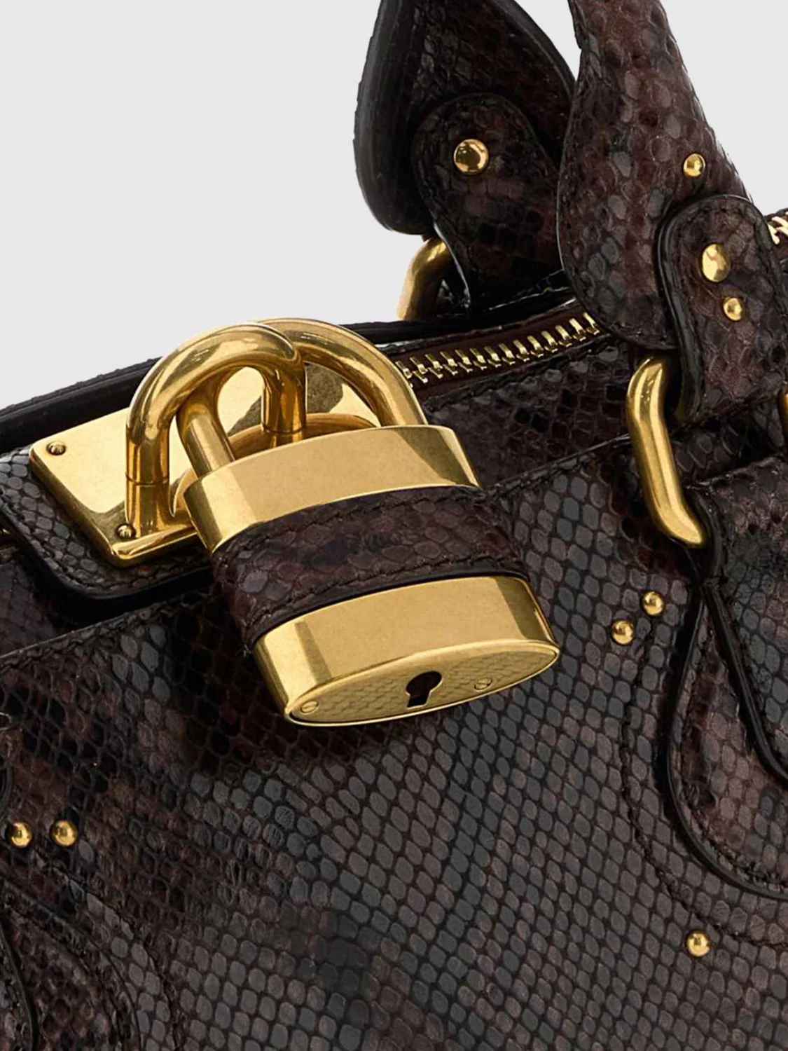 chloé paddington python-print leather handbag with padlock