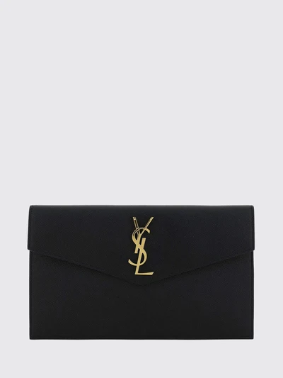 uptown grain de poudre leather envelope clutch with ysl logo