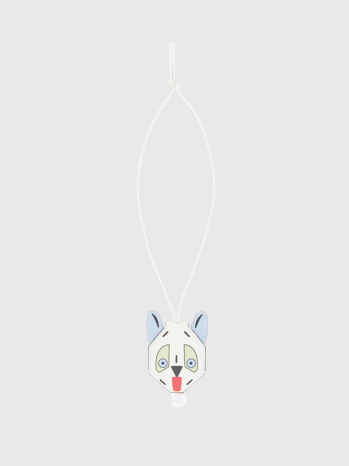 futurist cat calfskin keychain with engraved logo and metal ring