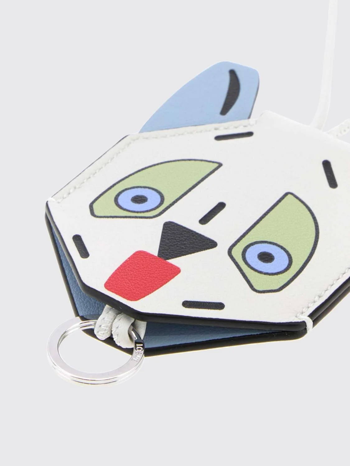 futurist cat calfskin keychain with engraved logo and metal ring