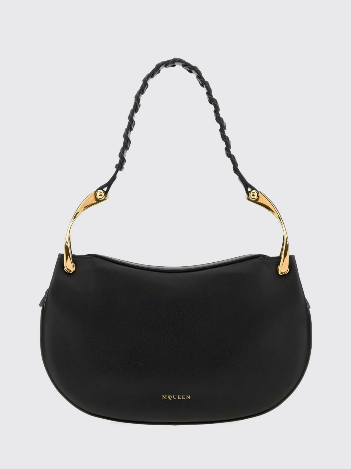 MCQUEEN OS wishbone calfskin shoulder bag with woven handle