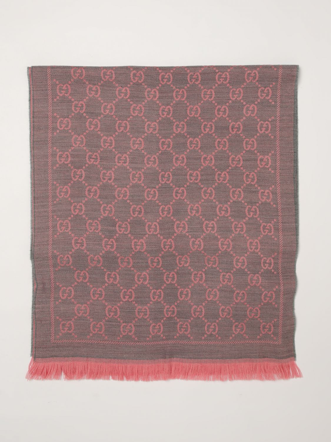 GUCCI OS gg jacquard wool scarf with fringed edges