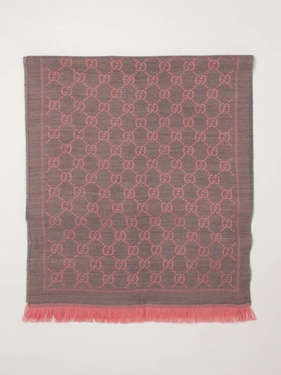 gg jacquard wool scarf with fringed edges