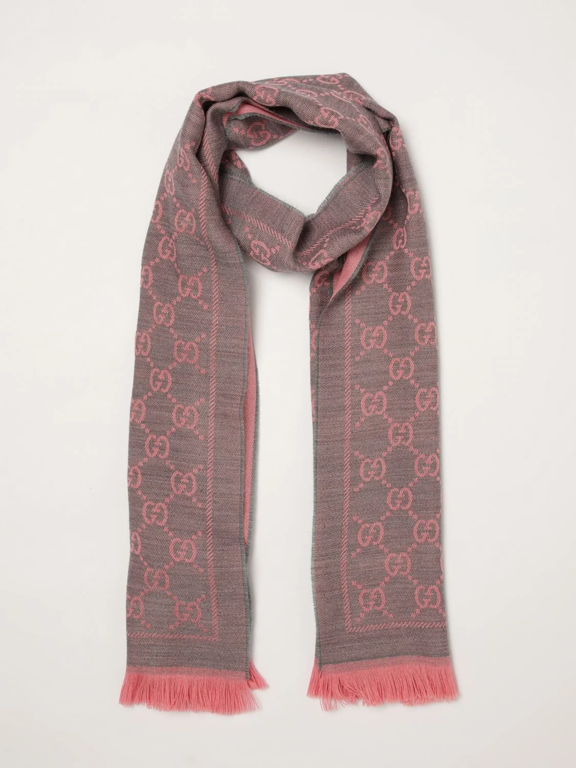 GUCCI OS gg jacquard wool scarf with fringed edges