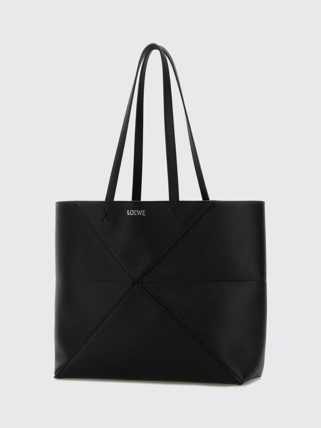 puzzle fold medium calfskin leather tote bag with double handle