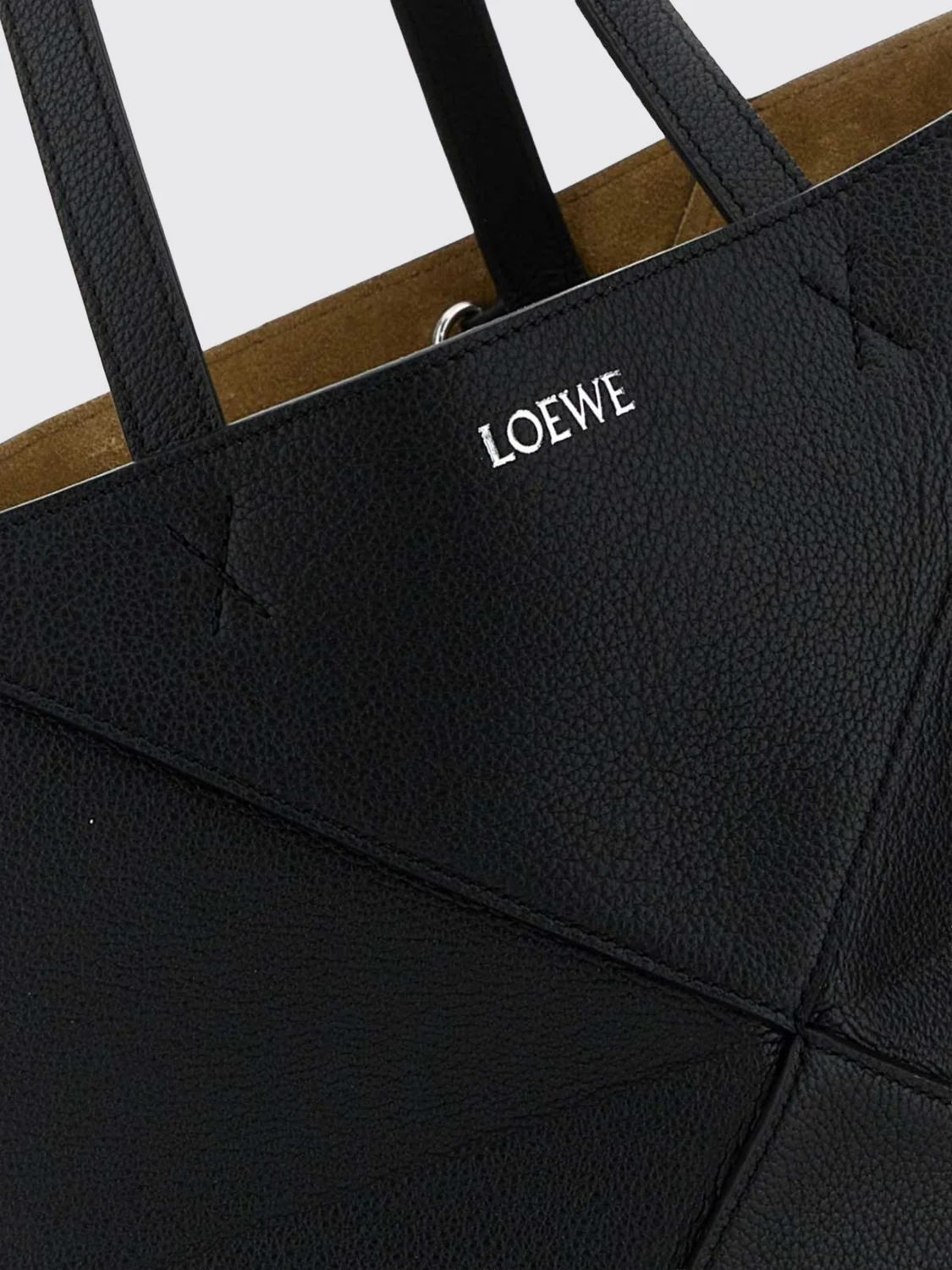 puzzle fold medium calfskin leather tote bag with double handle