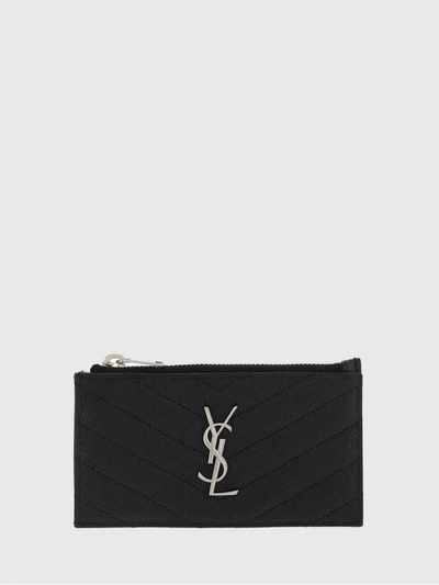 grain de poudre leather card holder with chevron pattern and ysl logo