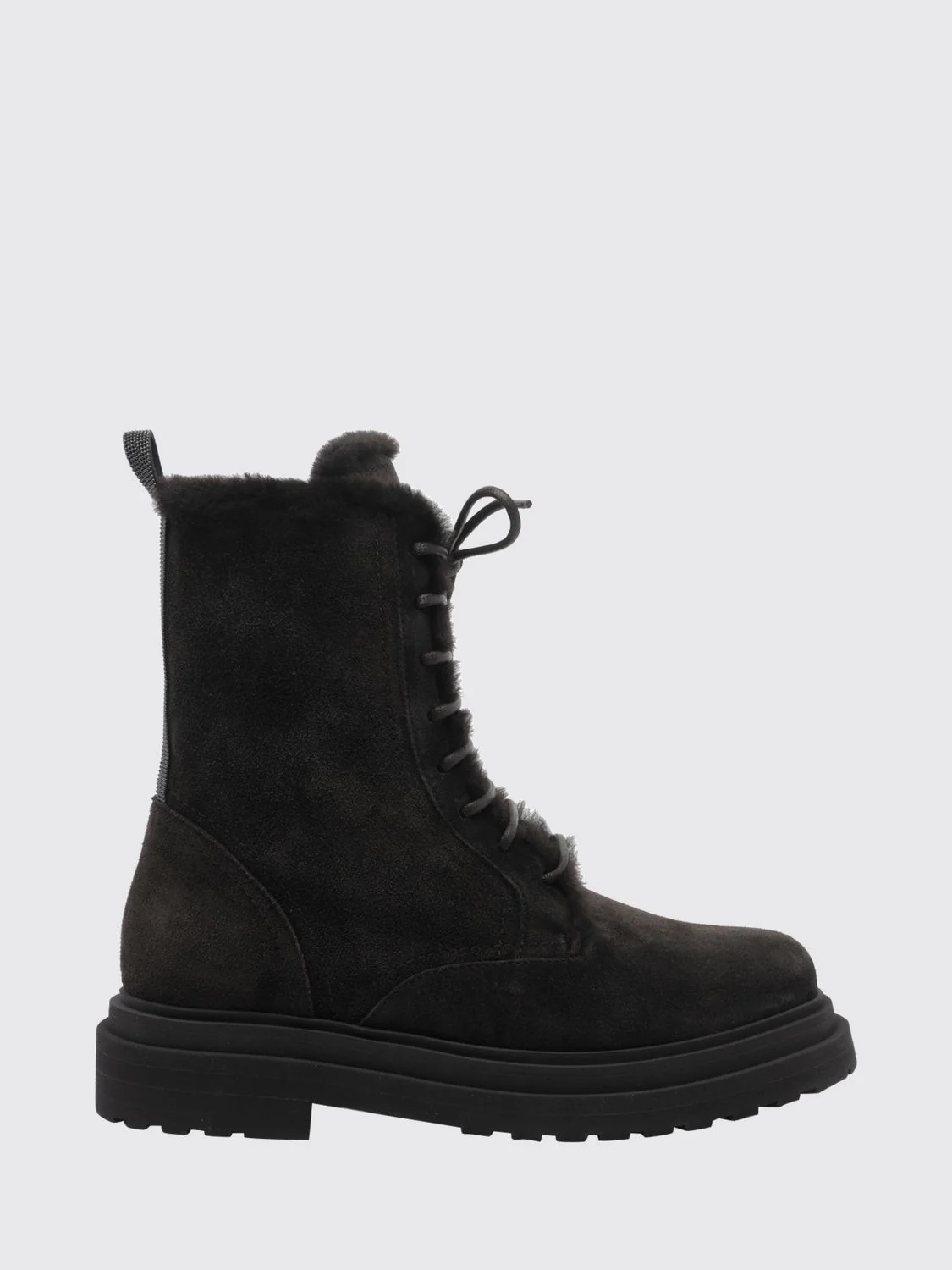 leather and suede combat boots with monili detail
