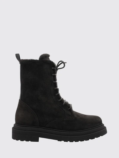 leather and suede combat boots with monili detail