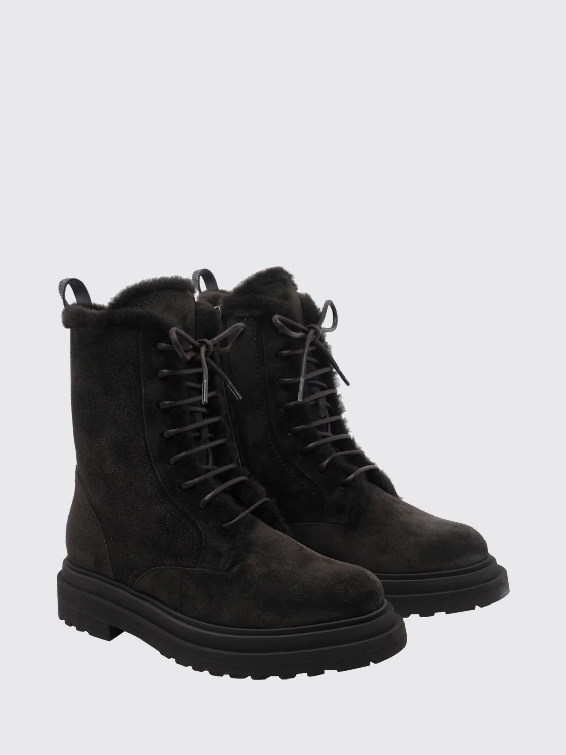 leather and suede combat boots with monili detail