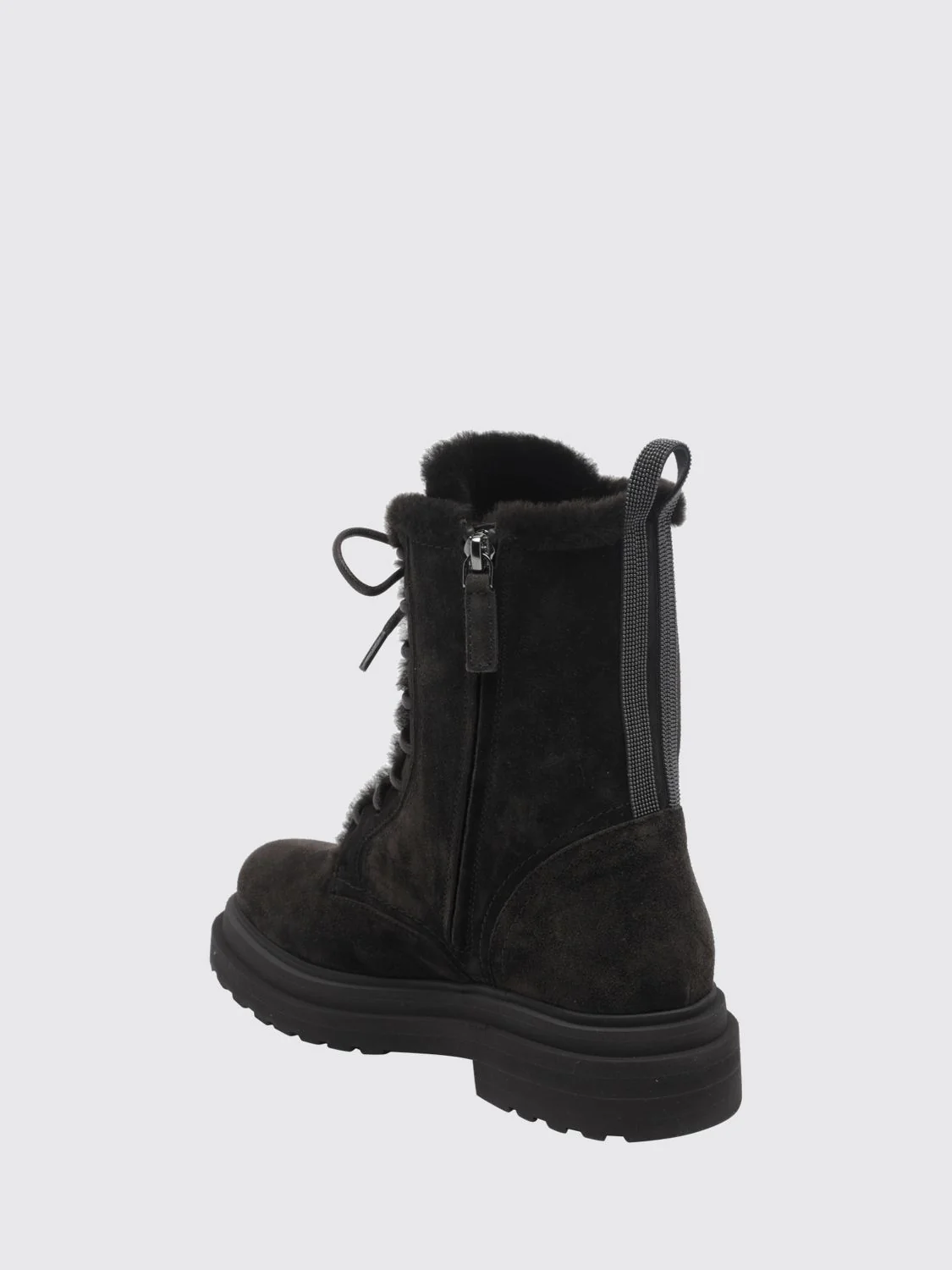 leather and suede combat boots with monili detail