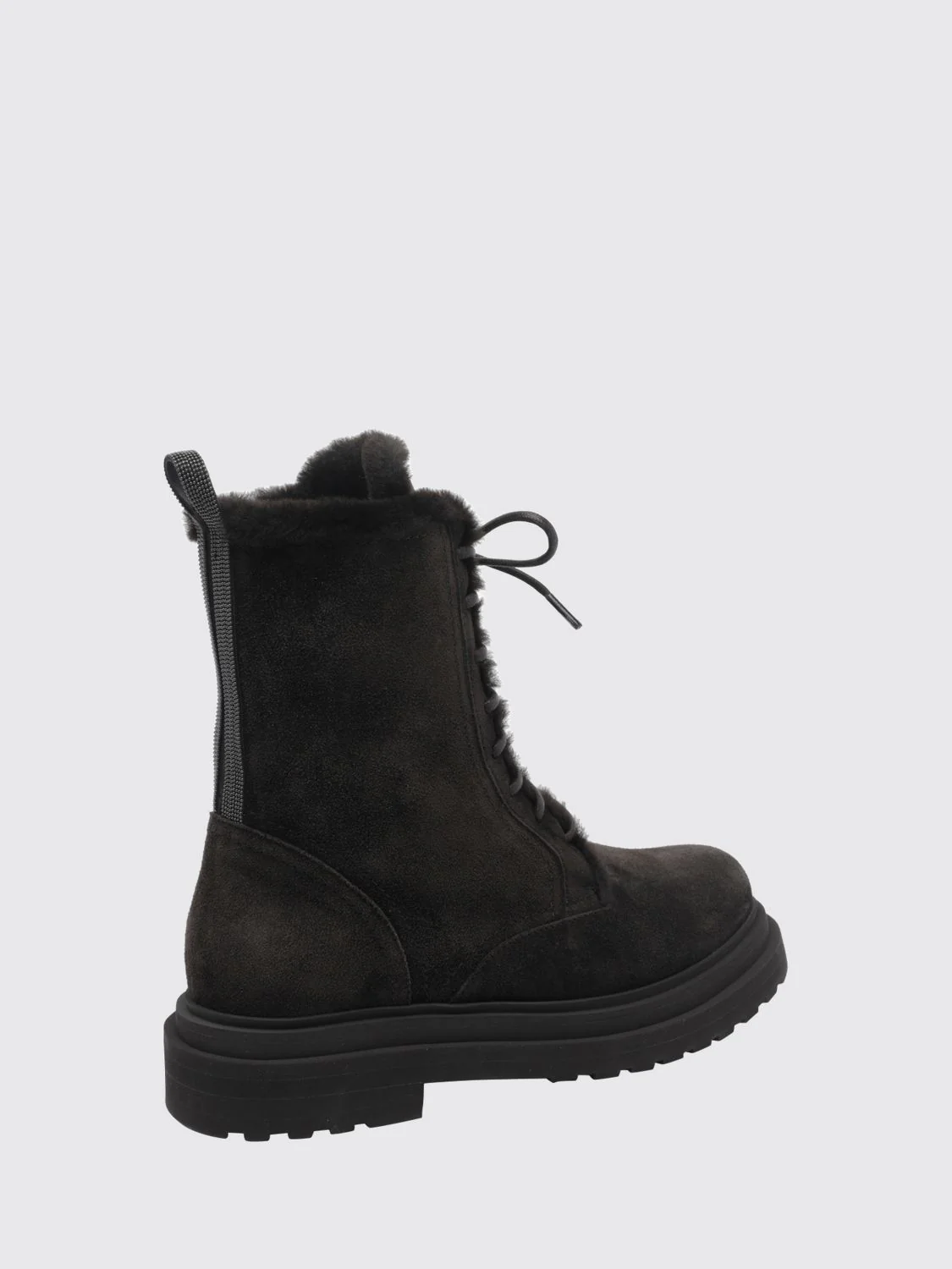 leather and suede combat boots with monili detail