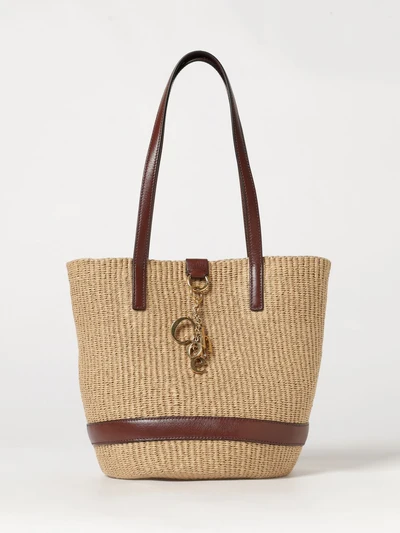 handbag chloé in two-colour raffia with double leather handles
