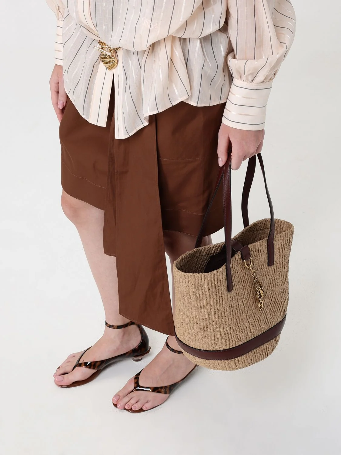CHLOÉ OS handbag chloé in two-colour raffia with double leather handles