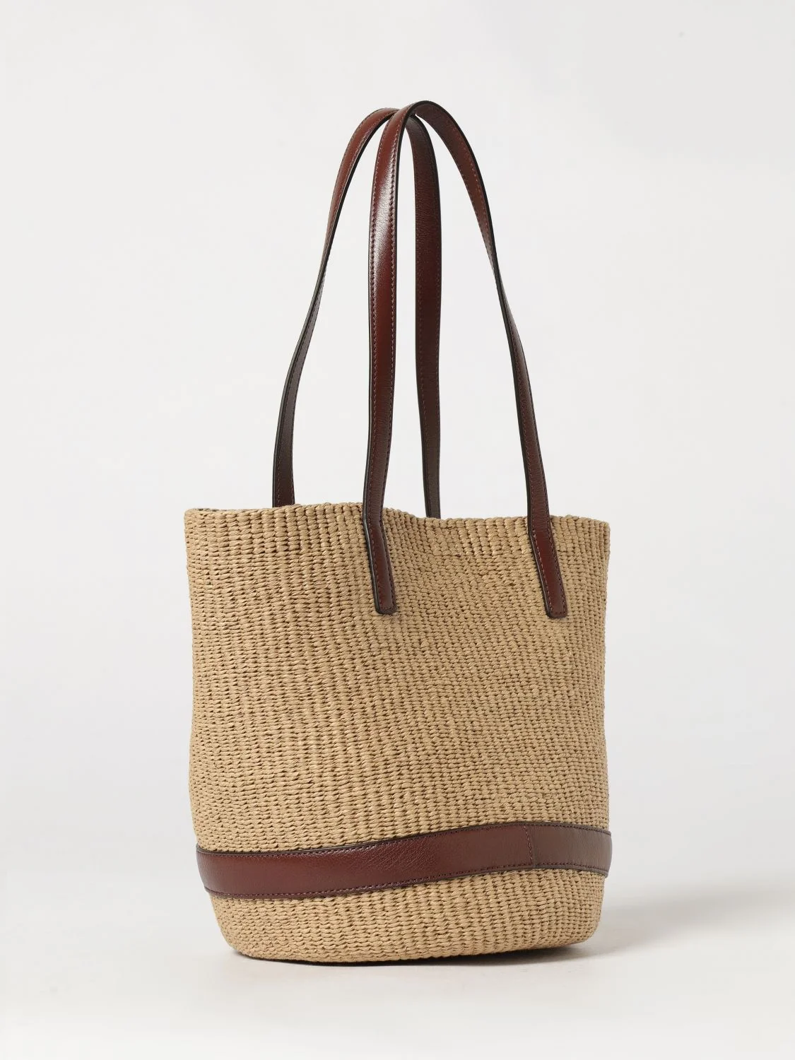 handbag chloé in two-colour raffia with double leather handles