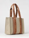 woody tote bag chloé in linen and cotton with jacquard logo