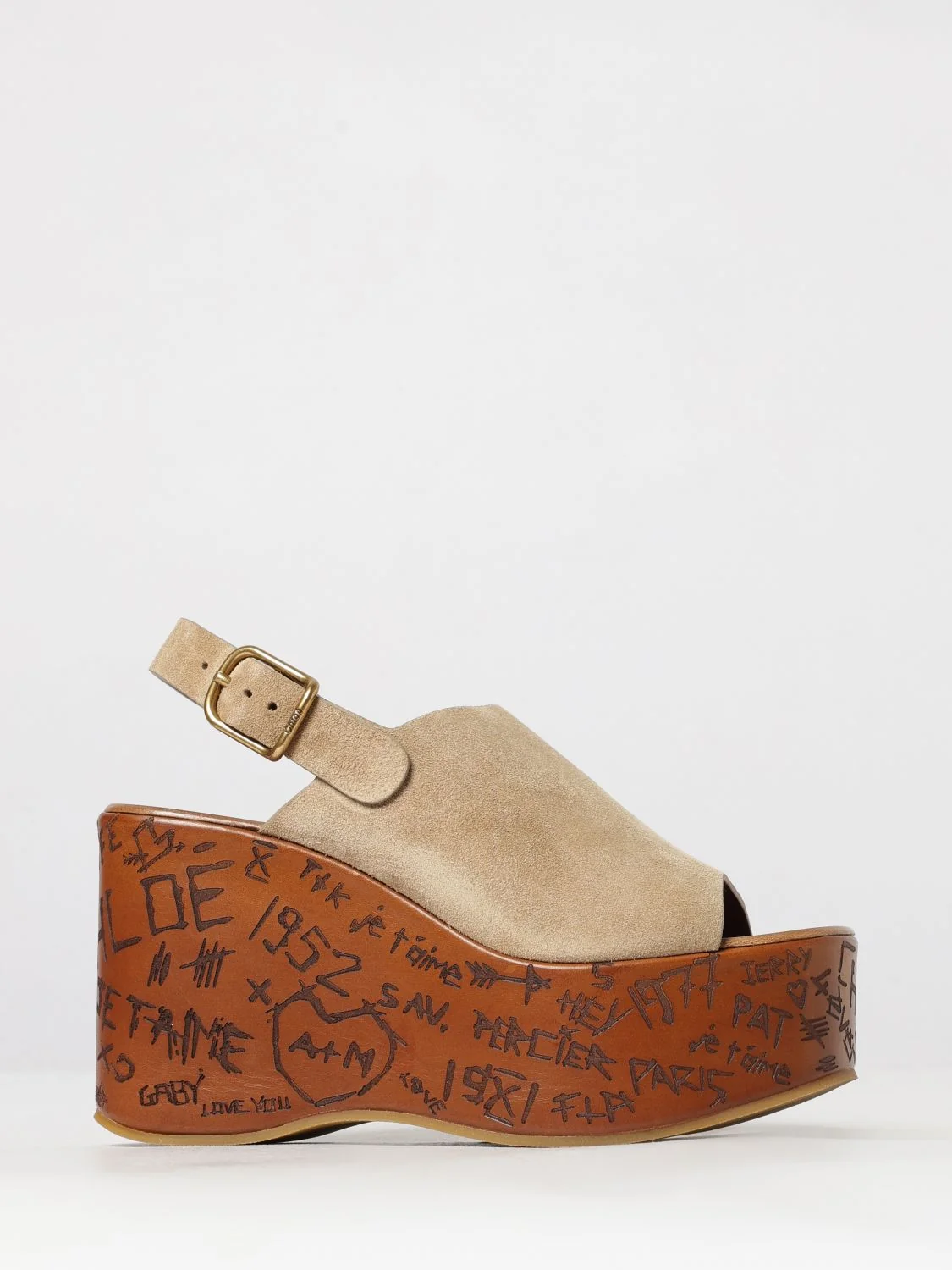 high wedge suede sandals chloé with ankle strap