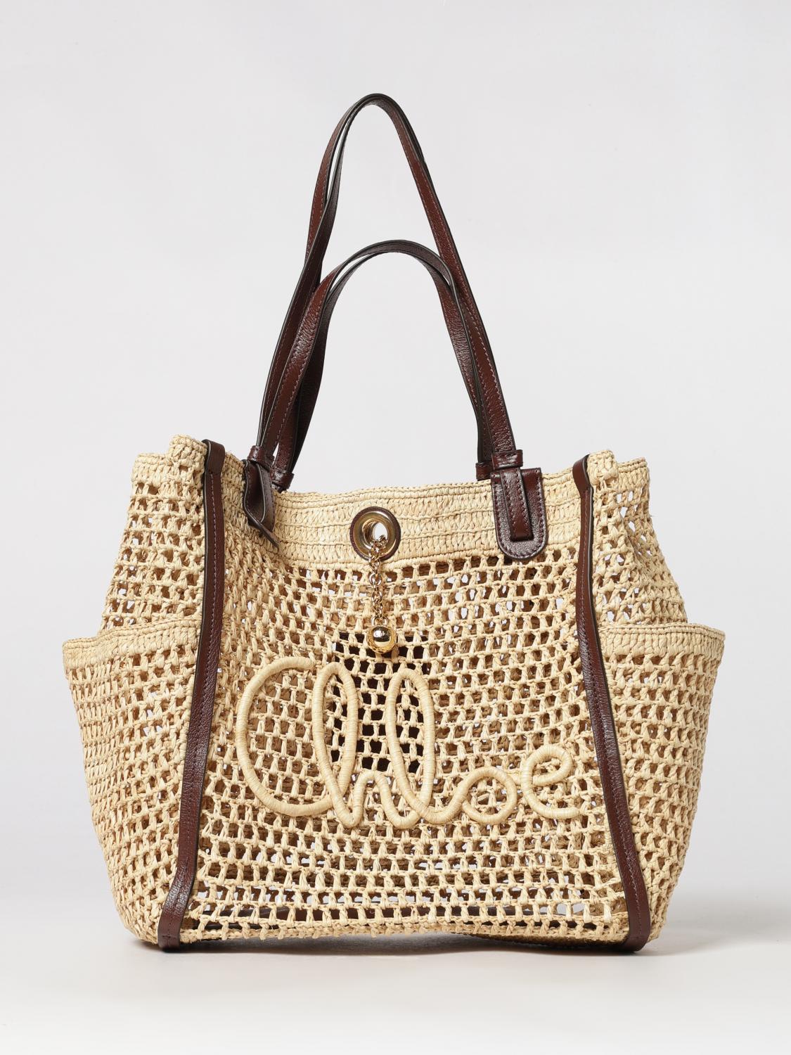 CHLOÉ OS iconic bag chloé in crochet raffia with embroidered logo and four handles
