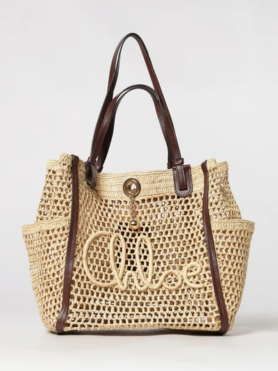 iconic bag chloé in crochet raffia with embroidered logo and four handles