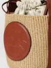 horse medal mini bucket bag chloé in two-colour raffia with shoulder strap