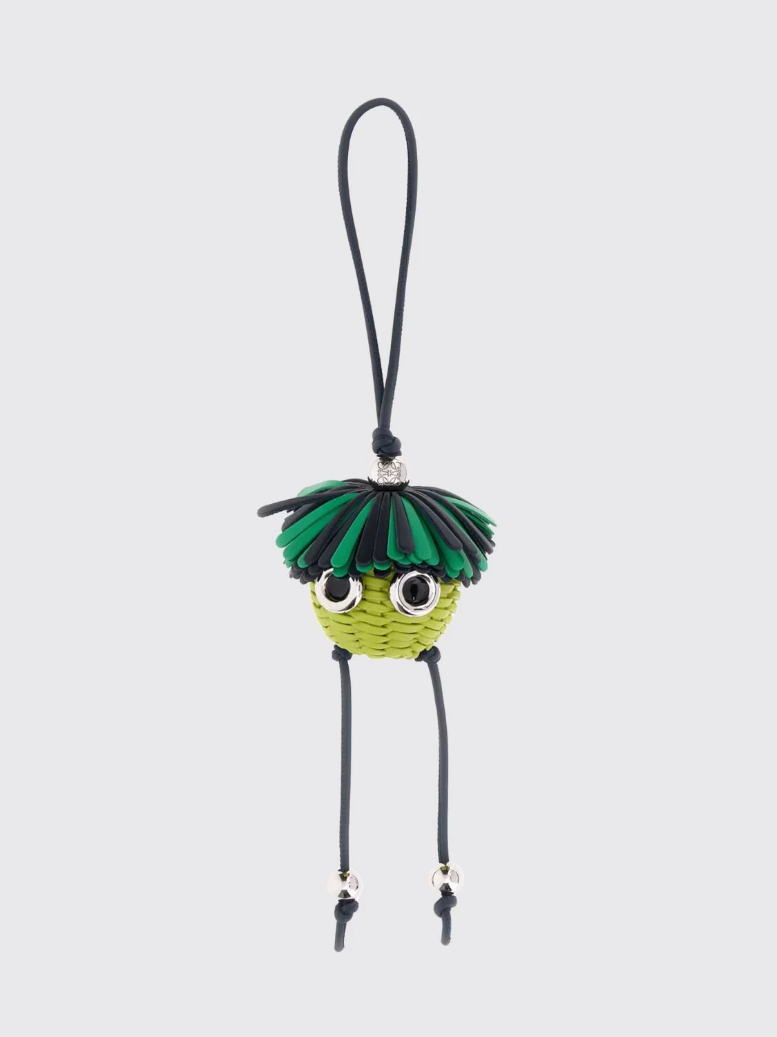 LOEWE OS loomie bicolor woven calfskin keychain with fringes and engraved logo