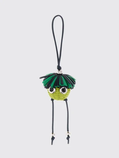 loomie bicolor woven calfskin keychain with fringes and engraved logo