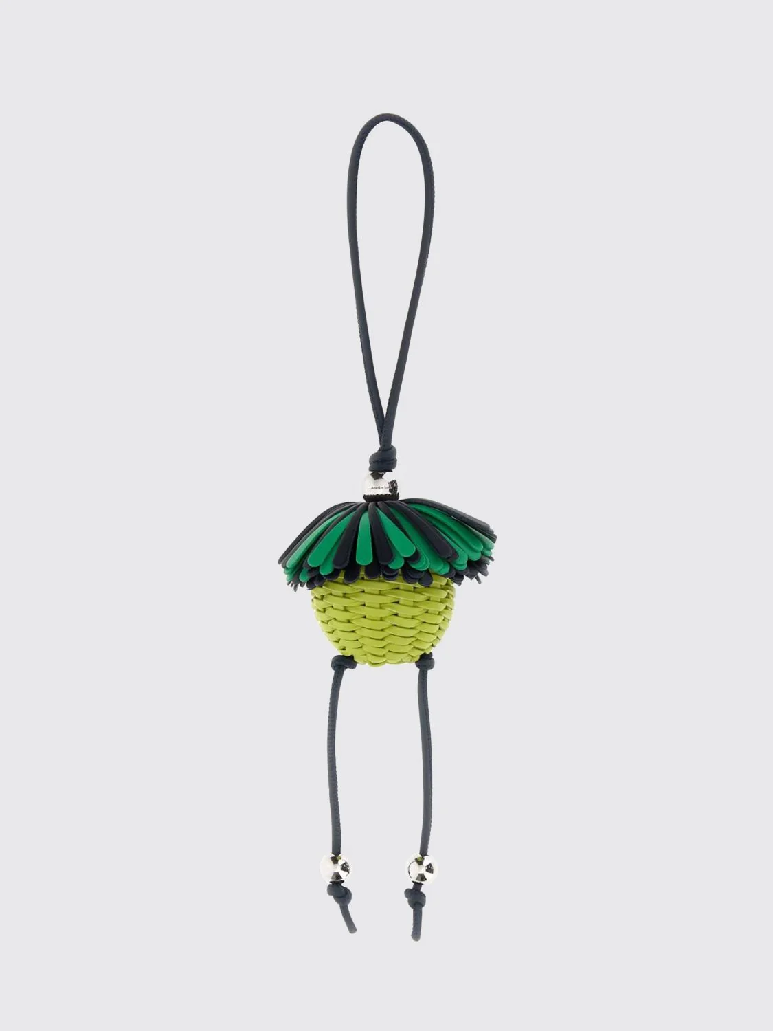 LOEWE OS loomie bicolor woven calfskin keychain with fringes and engraved logo