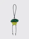 loomie bicolor woven calfskin keychain with fringes and engraved logo